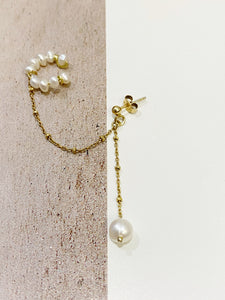 Pendiente Lolita plata de ley 925 bañada en oro de 18k con par uff de perlas de agua dulce